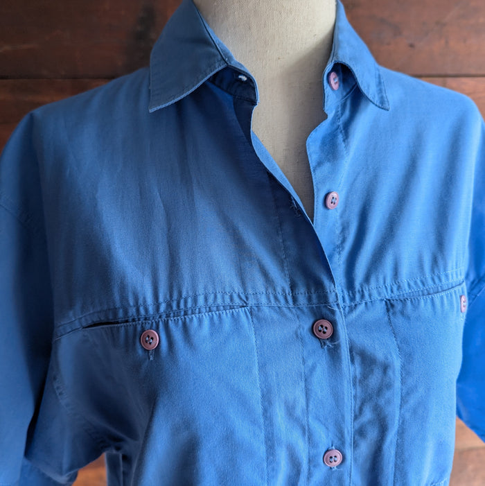 90s Vintage Blue Shortsleeve Maxi Shirtdress