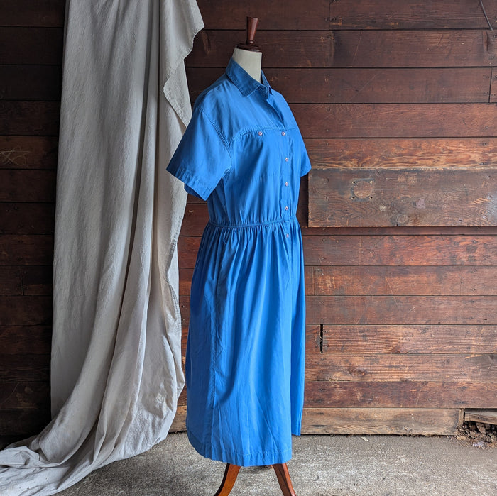 90s Vintage Blue Shortsleeve Maxi Shirtdress