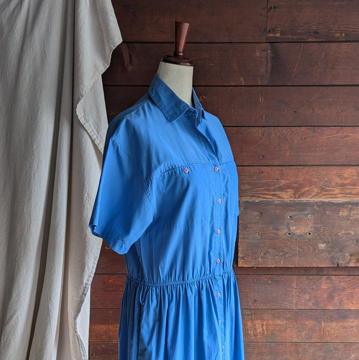 90s Vintage Blue Shortsleeve Maxi Shirtdress