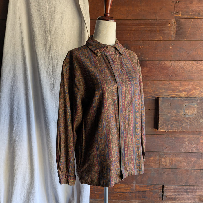 90s Vintage Brown Paisley Blouse