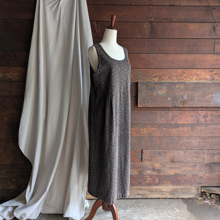 90s Vintage Brown Printed Jersey Knit Pinafore Dress