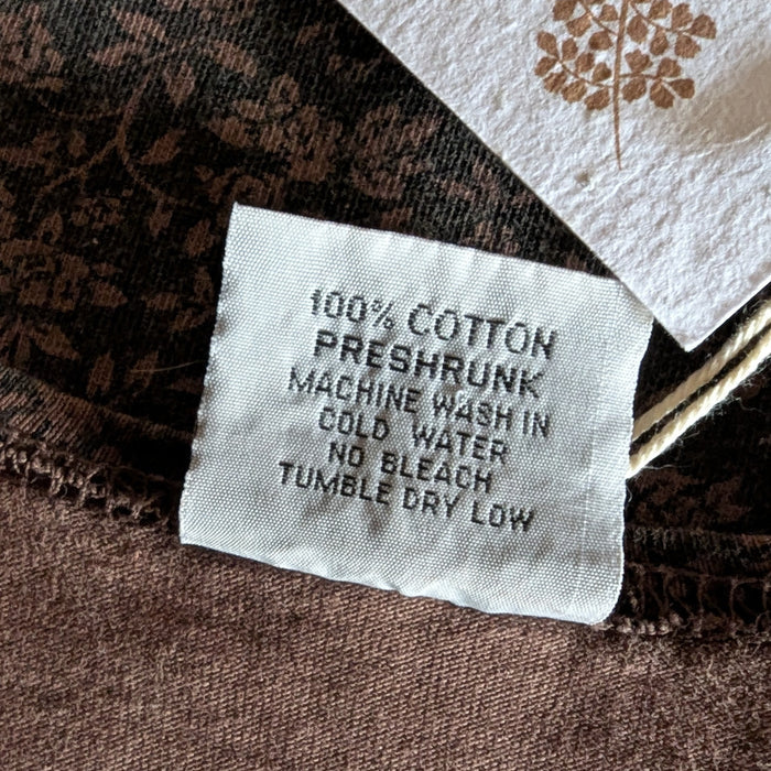 90s Vintage Brown Printed Jersey Knit Pinafore Dress