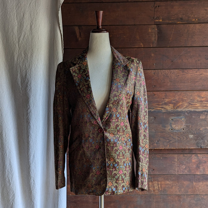 90s Vintage Brown Satin Brocade Blazer