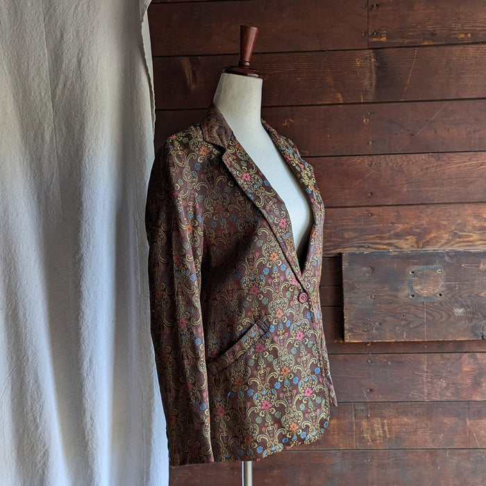 90s Vintage Brown Satin Brocade Blazer