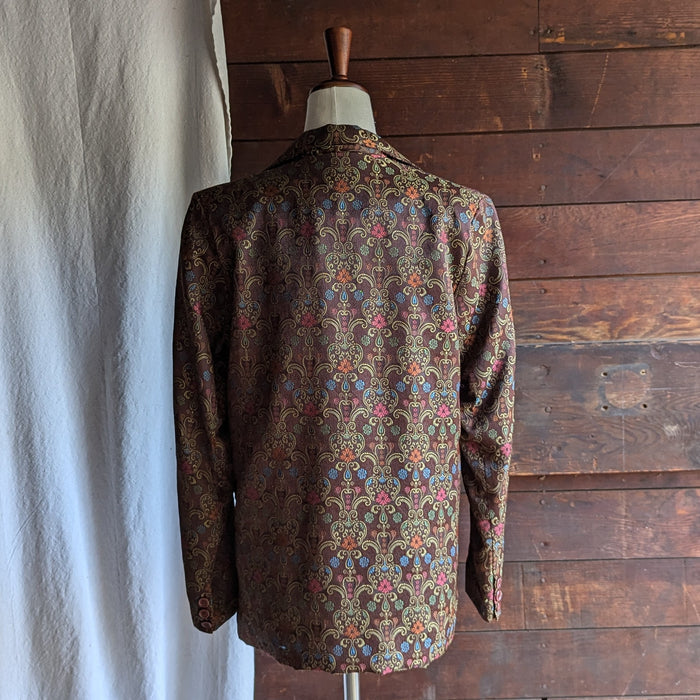 90s Vintage Brown Satin Brocade Blazer