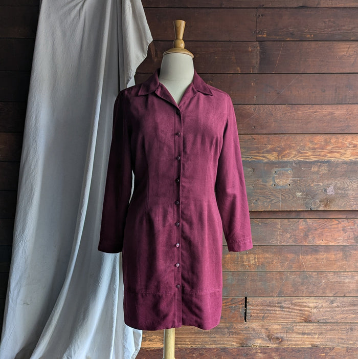 90s Vintage Burgundy Button Front Dress