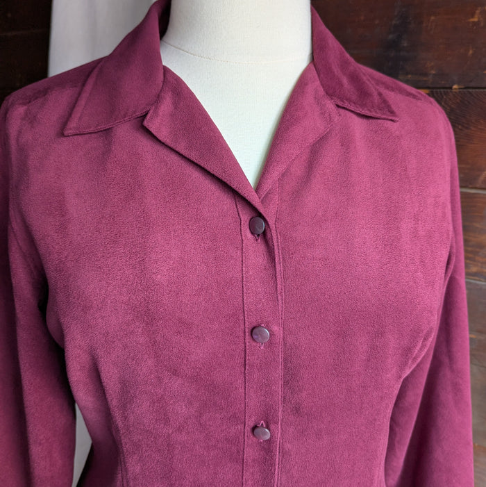 90s Vintage Burgundy Button Front Dress