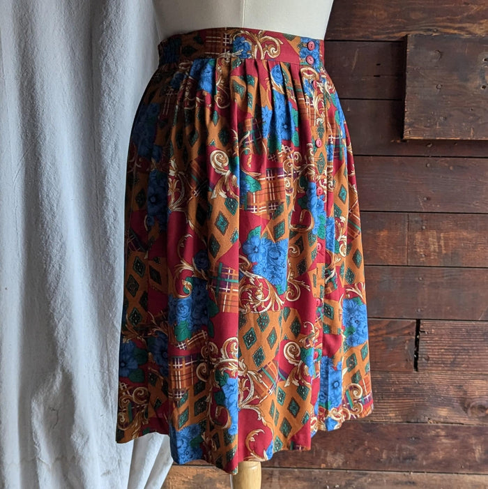 90s Vintage Button-Front Rayon Blend Skirt