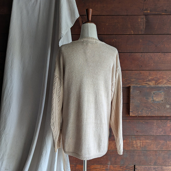 90s Vintage Cream Embroidered Floral Cardigan