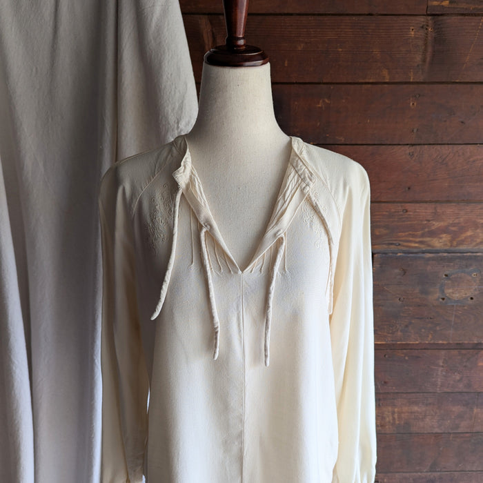 90s Vintage Cream Embroidered Loose Peasant Blouse