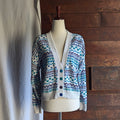 90s Vintage Cropped White and Blue Cardigan