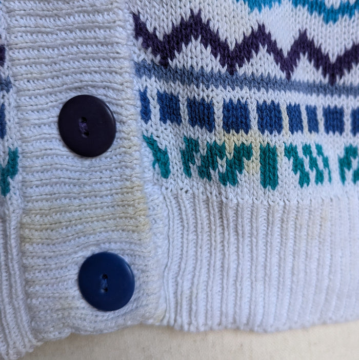 90s Vintage Cropped White and Blue Cardigan