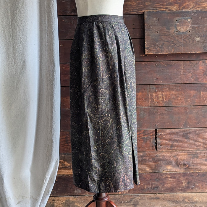90s Vintage Dark Brown Paisley Midi Skirt