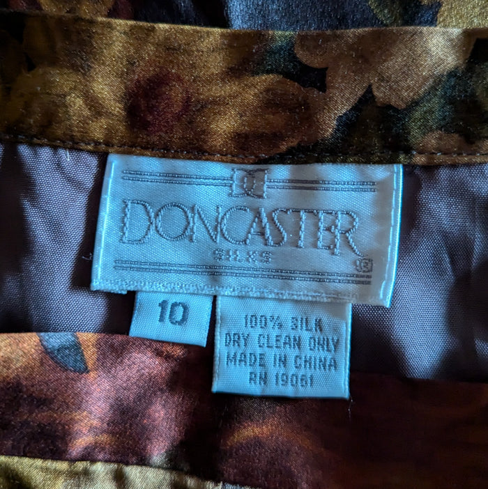 90s Vintage Earthy Floral Satin Silk Skirt