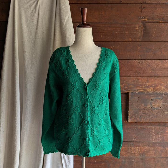 90s Vintage Embroidered Green Cardigan