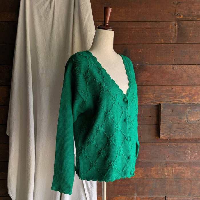 90s Vintage Embroidered Green Cardigan