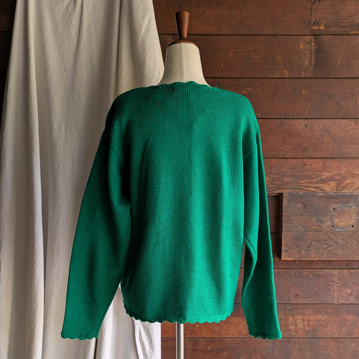 90s Vintage Embroidered Green Cardigan