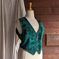90s Vintage Emerald Green Beaded Velveteen Vest