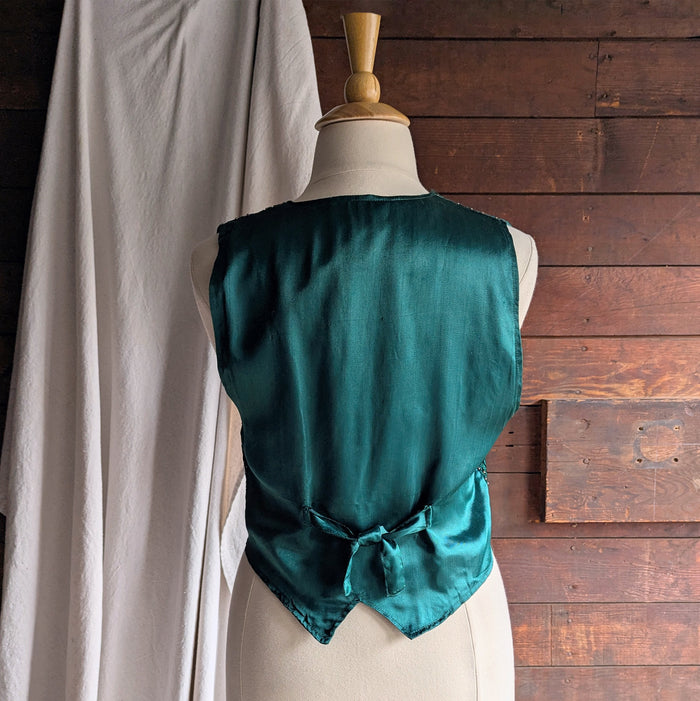 90s Vintage Emerald Green Beaded Velveteen Vest