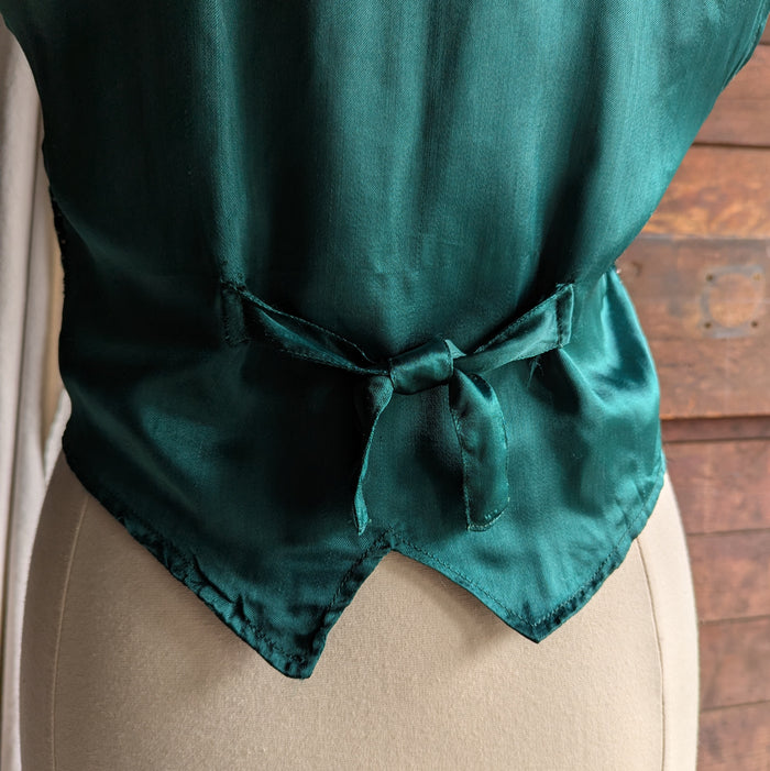 90s Vintage Emerald Green Beaded Velveteen Vest