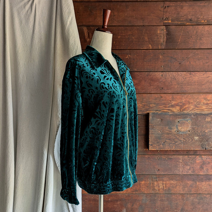 90s Vintage Emerald Green Embossed Velour Jacket