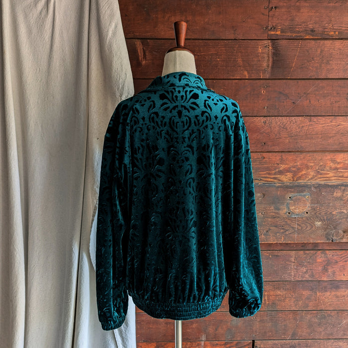 90s Vintage Emerald Green Embossed Velour Jacket