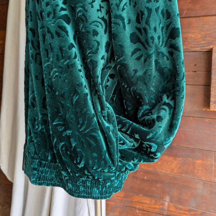 90s Vintage Emerald Green Embossed Velour Jacket