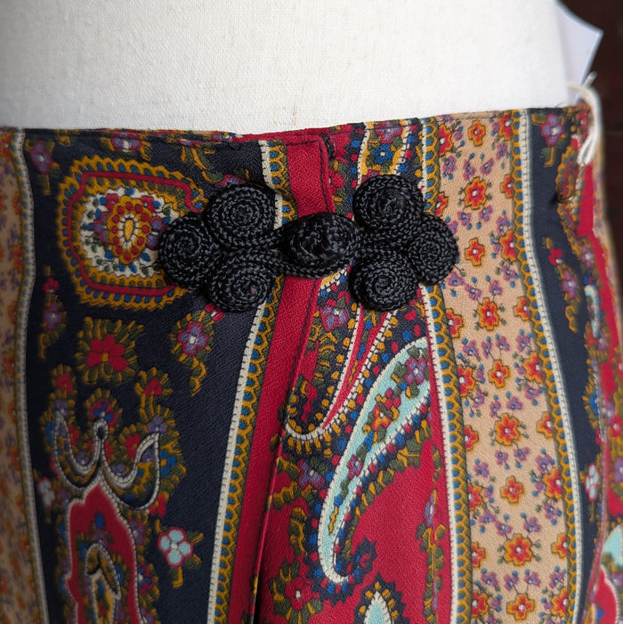 90s Vintage Fringe Hem Paisley Wrap Skirt