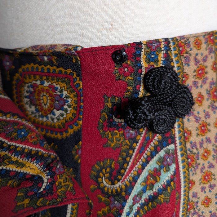 90s Vintage Fringe Hem Paisley Wrap Skirt