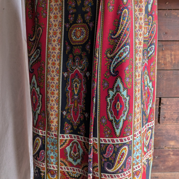 90s Vintage Fringe Hem Paisley Wrap Skirt