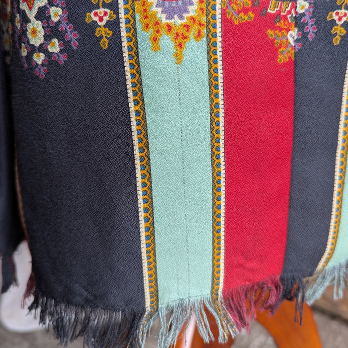 90s Vintage Fringe Hem Paisley Wrap Skirt