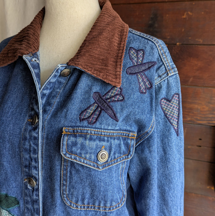 90s Vintage Frog Applique Denim Barn Coat