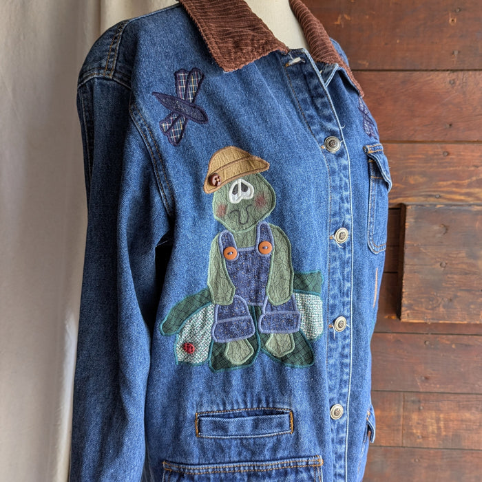 90s Vintage Frog Applique Denim Barn Coat