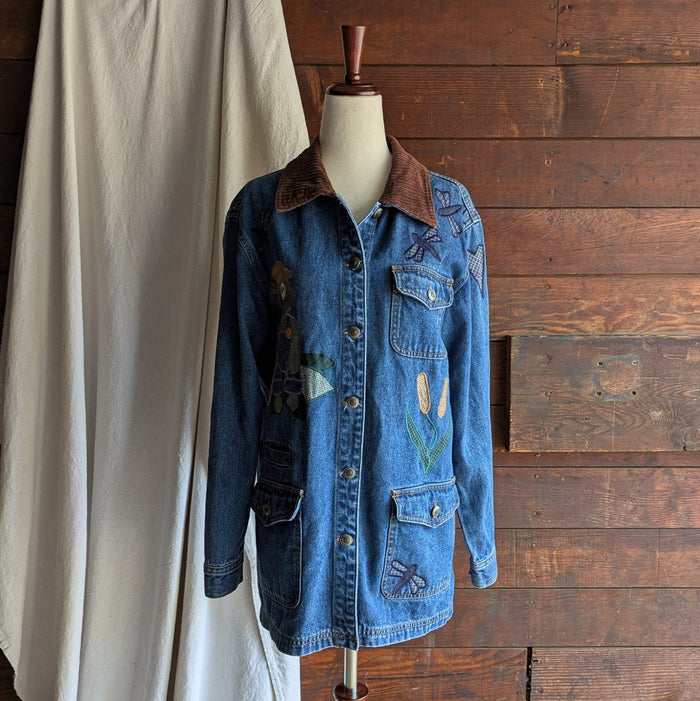 90s Vintage Frog Applique Denim Barn Coat