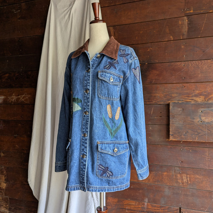90s Vintage Frog Applique Denim Barn Coat