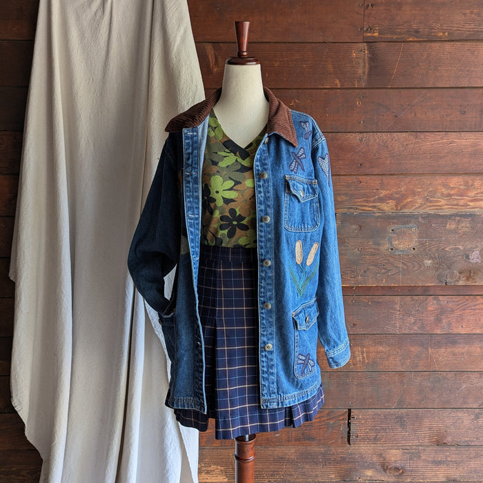 90s Vintage Frog Applique Denim Barn Coat
