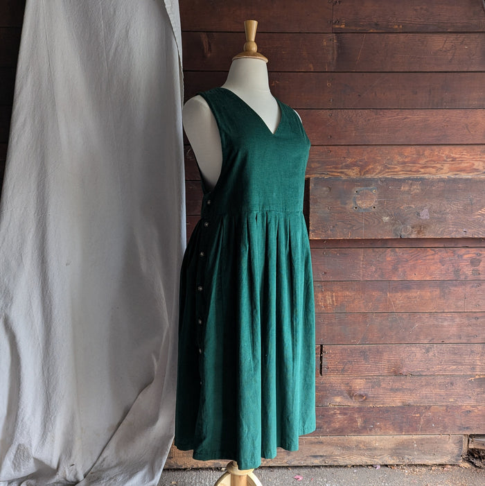 90s Vintage Green Corduroy Pinafore Dress