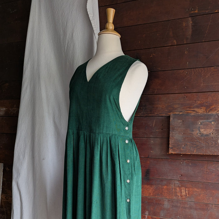 90s Vintage Green Corduroy Pinafore Dress