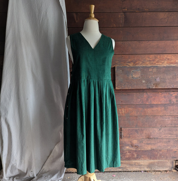 90s Vintage Green Corduroy Pinafore Dress