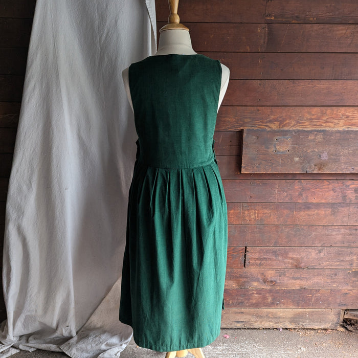 90s Vintage Green Corduroy Pinafore Dress