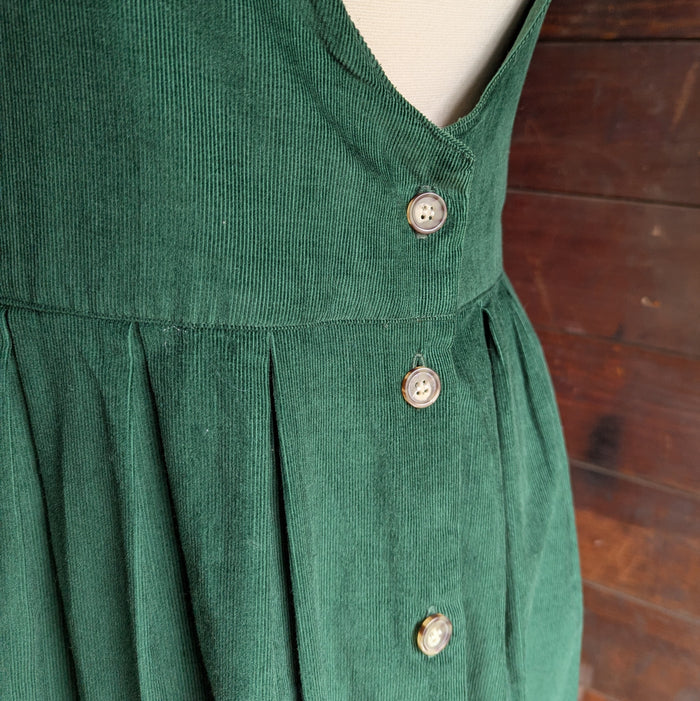 90s Vintage Green Corduroy Pinafore Dress