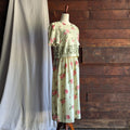90s Vintage Green Floral Boxy-Top Maxi Dress