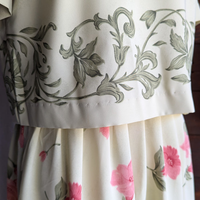 90s Vintage Green Floral Boxy-Top Maxi Dress