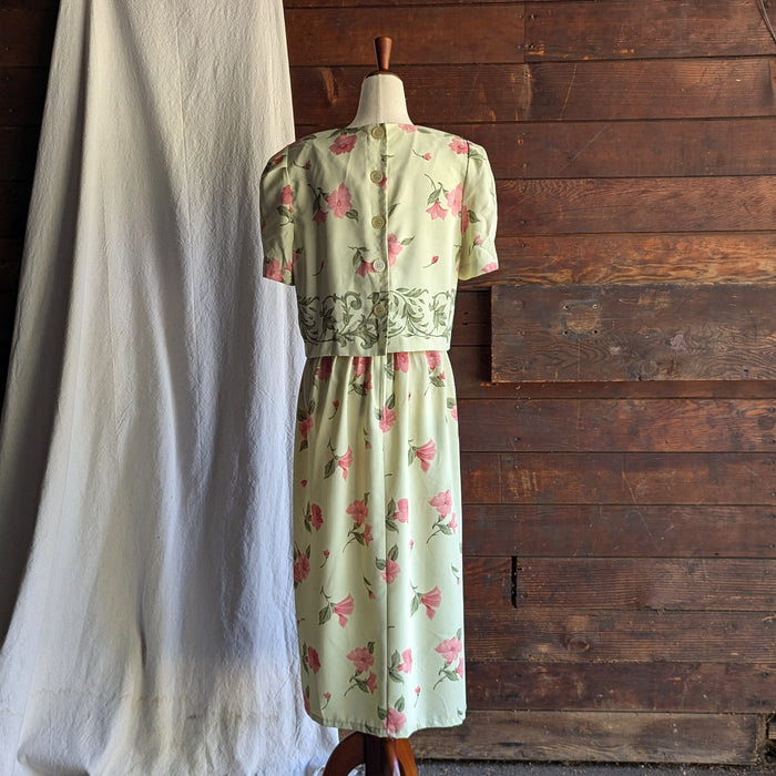 90s Vintage Green Floral Boxy-Top Maxi Dress