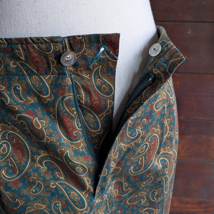 90s Vintage Green Paisley Pencil Skirt