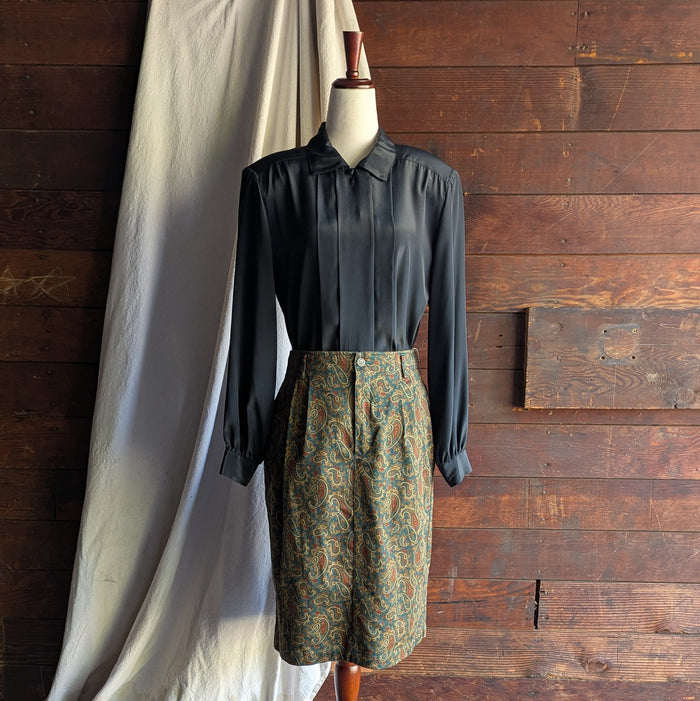 90s Vintage Green Paisley Pencil Skirt