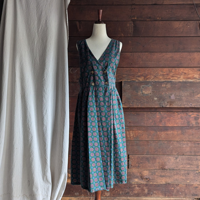 90s Vintage Green Twill Pinafore Dress