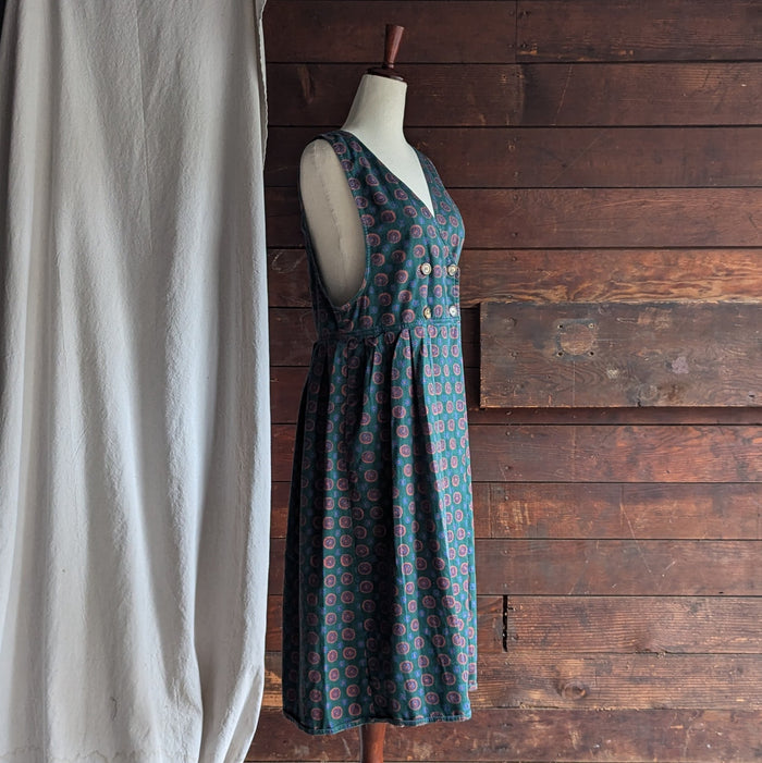 90s Vintage Green Twill Pinafore Dress
