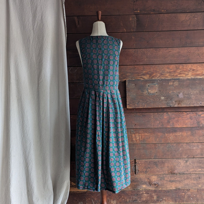90s Vintage Green Twill Pinafore Dress