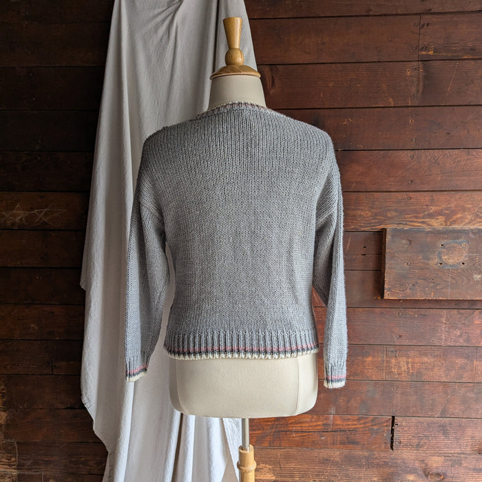 90s Vintage Grey and Pink Hand Knit Cardigan